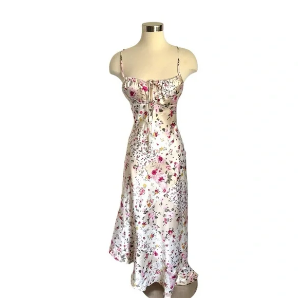 Floral Satin Midi Dress - Picture 1 of 6